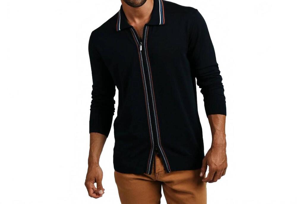 NEW EIGHT X contour long sleeve two way zip knit sweater in navy
